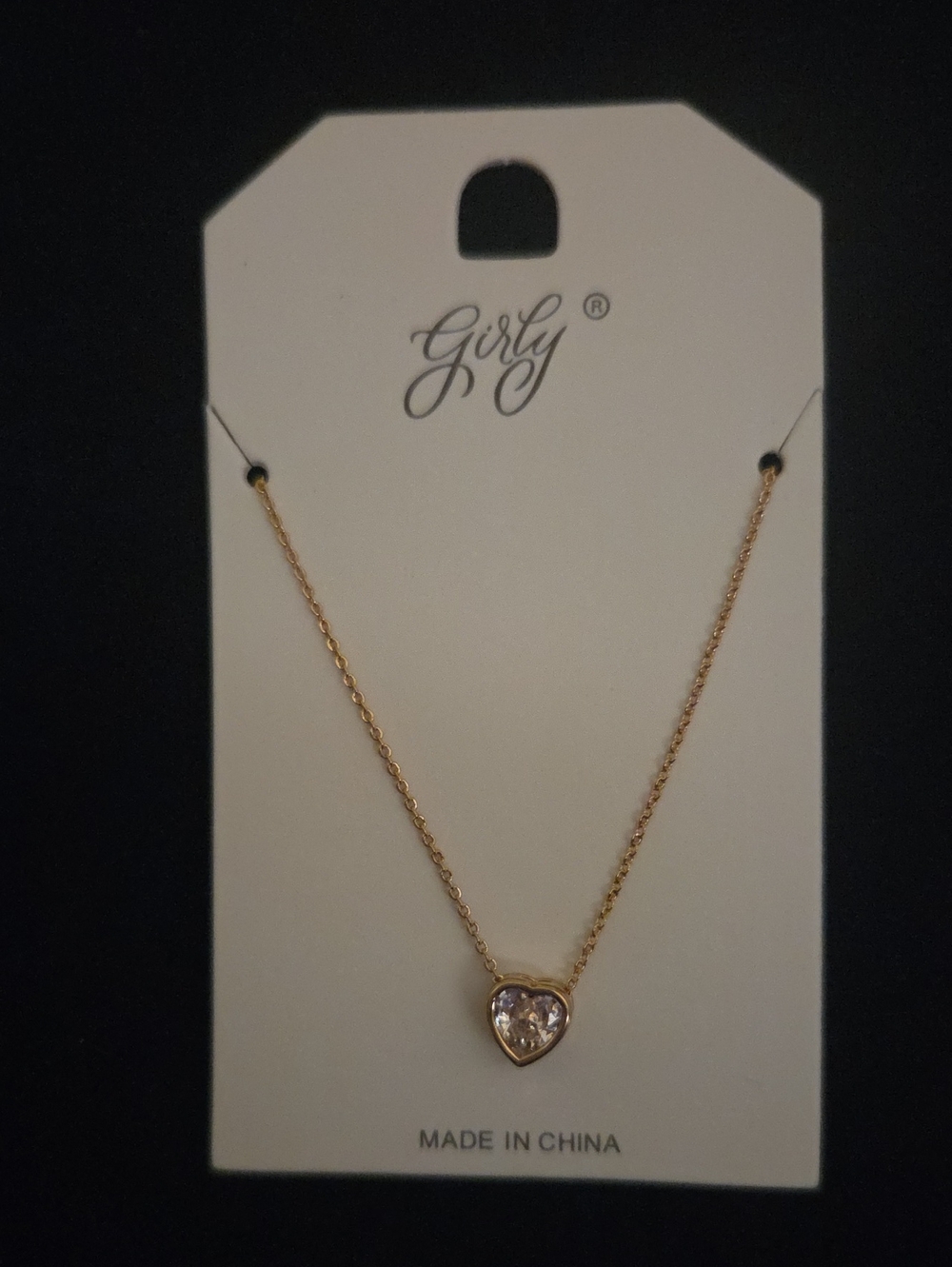Gold Heart Pendant Necklace with Clear Crystal